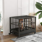 PawHut 36" L Heavy Duty Steel Kennel Pet Cage - Grey-Each bar is securely welded to the frame for stability and security 