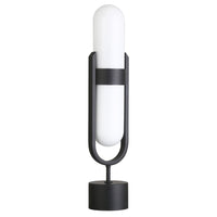 Hudson&Canal Blair Pill-Shaped Table Lamp with Milk Glass Shade - Blackened Bronze/White-Mid-century style for your living room, office space, bedroom, or reading nook