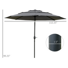 Outsunny 3-Tier Market Patio Umbrella with Crank and Push Button Tilt - 9' - Light Grey-Rotate the crank to open and close the umbrella in a few seconds