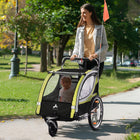 Aosom 2 Seat Bike Trailer for Kids 2-in-1 Double Baby Jogging Stroller - Yellow-Includes multiple zippered mesh doors and windows for ventilation 