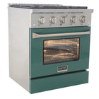 Kucht 30" KNG Series Pro Style Propane Gas Range - Stainless Steel/Green-Heavy-duty cast-iron cooking grates withstand intense heat and allow cookware to move between burners without lifting