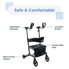 Journey UPWalker EZ Lite Upright Mobility Walker - Black-Helps reduce strain on the back, shoulders, wrists, and joints during use