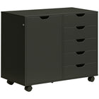 HOMCOM Lateral Filing Cabinet with 5 Drawers and Adjustable Shelf - Black-Wide top accommodates printers and scanners for convenient access