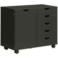 HOMCOM Lateral Filing Cabinet with 5 Drawers and Adjustable Shelf - Black-Wide top accommodates printers and scanners for convenient access