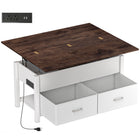 HOMCOM Lift Top Coffee Table with Storage and Charging Station - White and Rustic Brown-Features a dual lift-top and expandable design, creating a versatile table