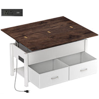 HOMCOM Lift Top Coffee Table with Storage and Charging Station - White and Rustic Brown-Features a dual lift-top and expandable design, creating a versatile table