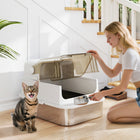 PawHut Easy-Clean Enclosure Stainless Steel Cat Litter Box with Scoop and Flip Lid - White-Made from 201 stainless steel, resists odors and keeps air fresh 