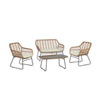 Manhattan Comfort Antibes Modern Patio 4-Person Conversation 4-Piece Set with Coffee Table - Tan/Cream-Modern 4-Piece Outdoor Conversation Patio Set with 2 Armchairs, 1 Loveseat, and 1 Coffee Table