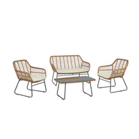 Manhattan Comfort Antibes Modern Patio 4-Person Conversation 4-Piece Set with Coffee Table - Tan/Cream-Modern 4-Piece Outdoor Conversation Patio Set with 2 Armchairs, 1 Loveseat, and 1 Coffee Table