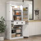 HOMCOM 71" H Kitchen Pantry Cabinet with Spice Racks and LED Lights - White-Four three-level adjustable shelves offer flexible organization options 