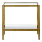 Hudson&Canal Hera 24"W Rectangular Side Table with Glass Shelf - Antique Brass-Tabletop is made of clear tempered glass, lower shelf features mirrored glass