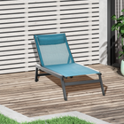 Outsunny Outdoor Lounge Chair with Wheels - 5-Position Tanning Chair - Blue-Stackable chairs for space-saving compact storage
