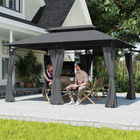 Outsunny 10 ft W x 13 ft L Double Roof Patio Gazebo with Curtains - Grey-Six metal columns ensure durability and longevity