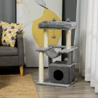 PawHut 39.25" Multi-Level Cat Tree Tower with Scratching Post - Grey-Scratching posts allow your cat to sharpen their claws, away from furniture 