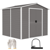Outsunny Outdoor Storage Shed Garden Shed with Lock - 8' x 7' - Light Grey-Functions as a tool shed, bike shed, generator shed, or lawn mower storage 