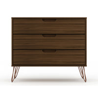 Manhattan Comfort Rockefeller 35.24" Mid-Century Modern Dresser - Brown-Mid-Century Modern Dresser for Bedroom Use.