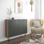 Nexera Slim 2-Door Storage Accent Cabinet - Floating And Wall Mount Bar - Nutmeg & Charcoal Grey-Easy and quick to assemble, this piece of furniture from the Slim collection requires to be mounted on the wall