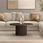 Hudson&Canal Rollan 32" Wide Round Fluted Coffee Table - Brown Oak-Tabletop features a weight capacity of 75 lbs