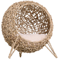 PawHut Rattan Elevated Pet Bed Cat House - Natural Wood-Rattan wicker brings a classic style to your home 