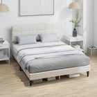 HOMCOM Queen Size Upholstered Platform Bed Frame with Headboard - Cream White-Strong frame with 10 thickened wooden slats and 10 supportive legs supports up to 1102 lb. (500 kg)