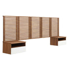 Modway Render 7-Piece Wall Mount Queen Headboard with Nightstands - Walnut White-Headboard and Nightstands Set
