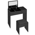 HOMCOM Makeup Vanity Desk with Flip Top Mirror and Cushioned Stool - 31.5" L x 15.7" W x 31.1" H - Black-Flip top with clear mirror for your daily makeup 