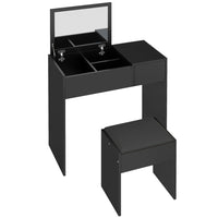 HOMCOM Makeup Vanity Desk with Flip Top Mirror and Cushioned Stool - 31.5" L x 15.7" W x 31.1" H - Black-Flip top with clear mirror for your daily makeup 