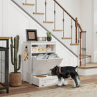 PawHut Pet Feeder Station Storage Cabinet and Container - White-Comes with a countertop, a compartment and a cabinet to store all your pets supplies 