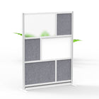 Luxor Modular Wall with Whiteboard - 53" W x 70" H - Segmented Grey Frame, Frosted Acrylic, Cool Grey PET-Creates semi permanent privacy in shared spaces