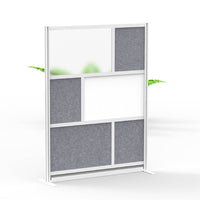 Luxor Modular Wall with Whiteboard - 53" W x 70" H - Segmented Grey Frame, Frosted Acrylic, Cool Grey PET-Creates semi permanent privacy in shared spaces