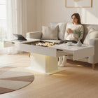 HOMCOM LED Extendable Coffee Table - High Gloss White-High-gloss white finish and wood-grain base elevate your home style