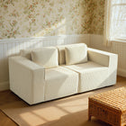 HOMCOM Corduroy 3 Seater Boneless Sofa Couch with 2 Pillows - Beige-Extra deep seat offers lots of room for relaxation