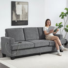 HOMCOM 3 Seater Upholstered Sofa Couch with USB Ports and Cup Holders - Grey-Two cupholders enhance relaxation with drinks