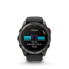 Garmin fēnix 8 Pro Multisport GPS Smartwatch - 51 mm - Carbon Grey DLC Titanium with Black/Pebble Grey Silicone Band-ADVANCED MAP NAVIGATION - Navigate your adventures by using preloaded TopoActive maps with relief shading — plus built-in maps for golf courses and ski resorts around the world. A dynamic round-trip routing feature offers suggested routes to bring you back to your starting point on time.
