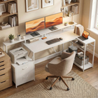 HOMCOM 76" Reversible Gaming Desk with RGB Lights and USB Ports - White-Adjustable foot pads ensure stability on uneven floor surfaces