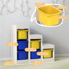 Qaba Toy Storage Organizer Kids Bookshelf with 6 Plastic Bins - Yellow & Blue-Follows the included instructions for quick, hassle-free setup
