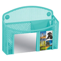 Locker Gear Magnetic Mesh Caddy with Mirror - Teal-Practical design - four compartments for organized storage and a detachable mirror