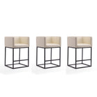Manhattan Comfort Embassy 20.5" Mid-Century Modern Faux Leather Upholstered Counter Stool - Cream and Black - 3 Pack-Mid-Century Modern Counter Stool with Backseat Perfect for Bar and Kitchen Use. Set of 3