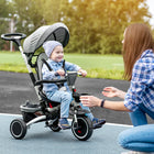 Aosom 6-in-1 Toddler Tricycle with Rotatable Seat - Grey-Detachable parent push handle, canopy, semi-reclining footrest and security bar 