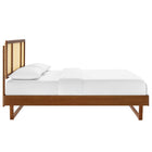 Modway Kelsea Cane and Wood Full Platform Bed with Angular Legs - Walnut-Assembly Required