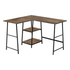 Monarch Specialties 7593 48" Computer Desk - Brown Reclaimed/ Black Metal Corner-Industrial-style computer desk with 2 fixed, open shelves supported by sawhorse-style legs in metal