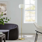 Modway Reprise Glass Sphere Glass and Metal Floor Lamp - White Satin Brass-Opaque Glass Shade
