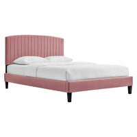 Modway Alessi Performance Velvet Queen Platform Bed with Tapered Wood Legs - Dusty Rose-Vintage Modern Queen Bed