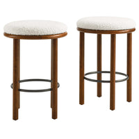Modway Fable Boucle Fabric Counter Stools - Walnut Ivory - Set of 2-26 Inch Counter Stools - Set of 2