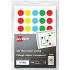 Avery See Thru Removable Colour-Coding Labels, 3/4" Round, Assorted, 210 Pack (2369)-Removable