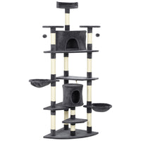 PawHut 79" Large Cat Tree Tower with Scratching Posts and Hammock - Dark Grey-Features a 2 funny balls and teasing rope for your cats' entertainment			 