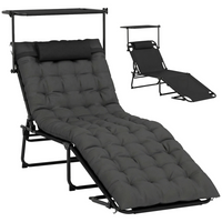 Outsunny Folding Tanning Chair - Sun Lounger with Canopy - Dark Grey-Back reclines to five different positions: find an angle you like