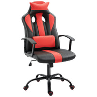 HOMCOM High Back Racecar Style Gaming Office Chair with Swivel and Lumbar Support - Red-Executive chair with high back and waterfall seat design, ideal for office or gaming room