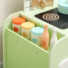Qaba Kids Kitchen Playset with 15 Accessories- Green-Built-in storage cabinets help teach kids good tidying and organization habits 