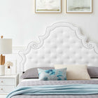 Modway Gwyneth Tufted Performance Velvet Queen Platform Bed with Wood Legs and Gold Sleeves - White-Wood Slat Support System